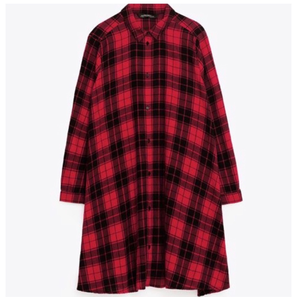Zara Plaid Shirt Dress in Red and Black - Picture 5 of 11